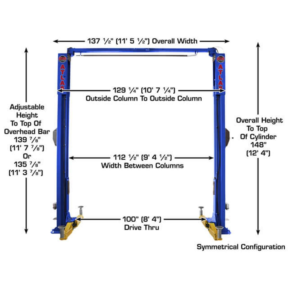 Atlas PVL10 10,000lb 2 Post Vehicle Lift - ALI Certified