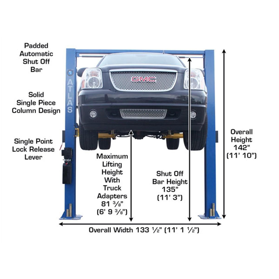 Atlas 9OHSC 9,000lb 2 Post Vehicle Lift