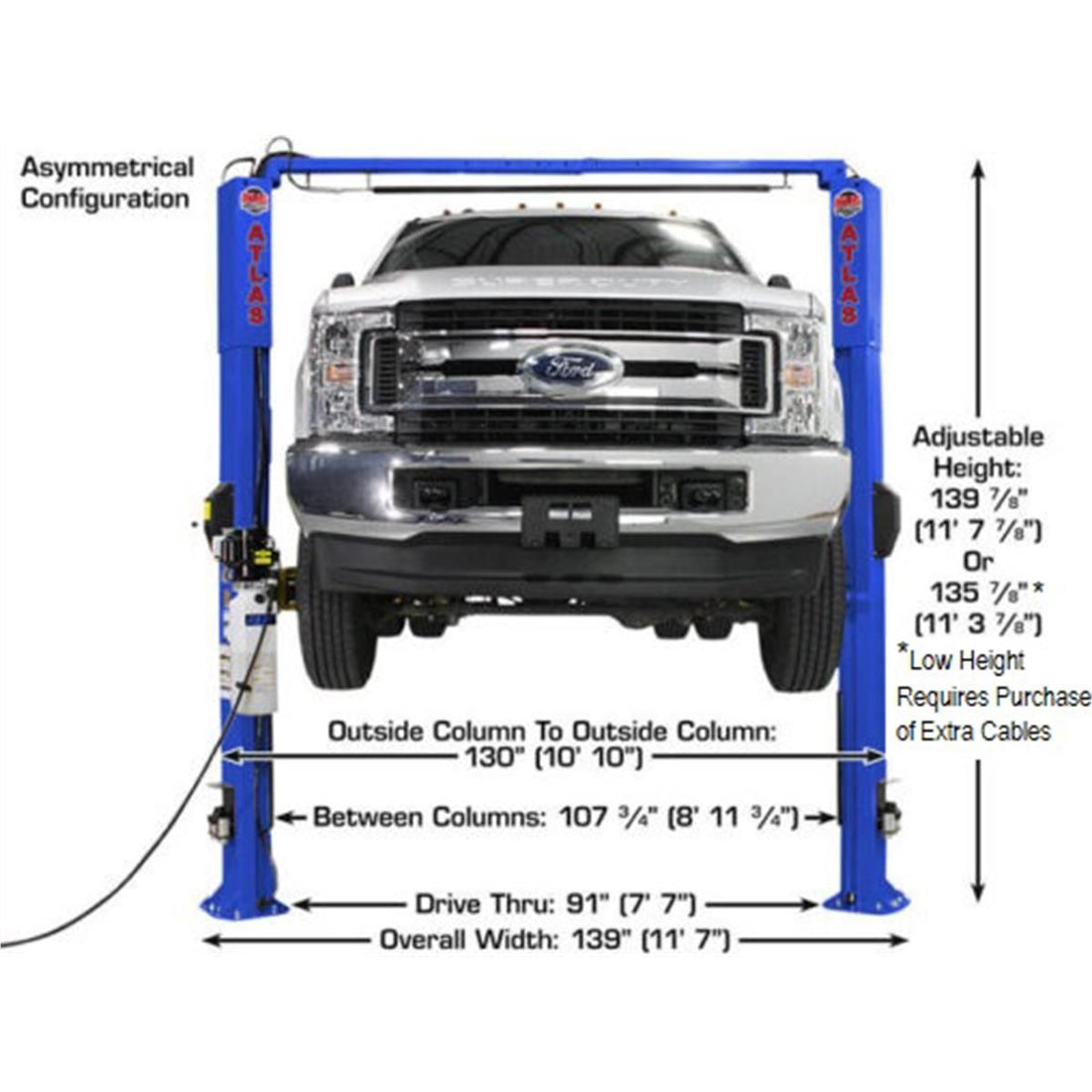 Atlas PVL10 10,000lb 2 Post Vehicle Lift - ALI Certified